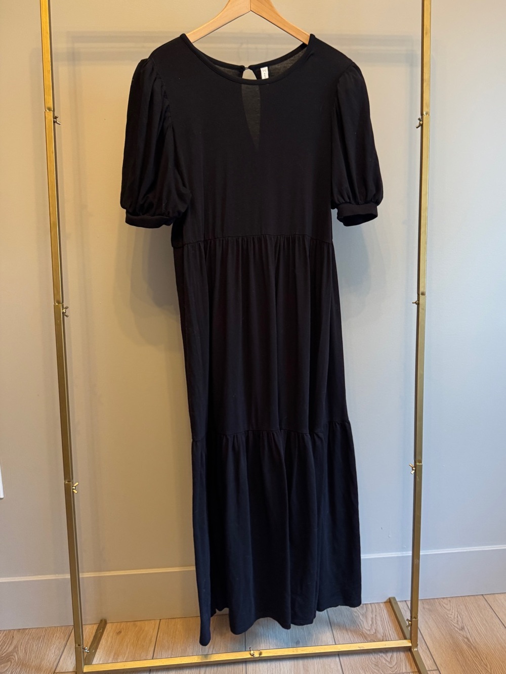 Gentle Fawn Black Puff Sleeve Tiered Midi Dress | XL